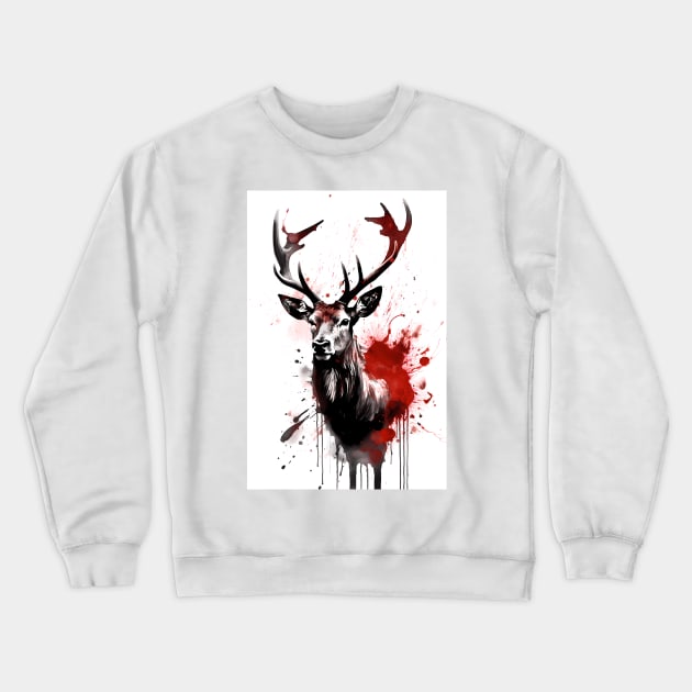 Reindeer Ink Painting Crewneck Sweatshirt by TortillaChief